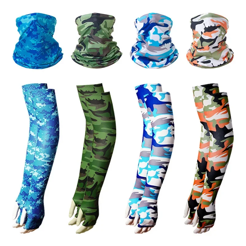 Ice Silk Milk Silk Cycling Arm Covers Magic Headscarf Set Outdoor Sports Unisex Summer Riding Equipment Fishing Sleeve Covers