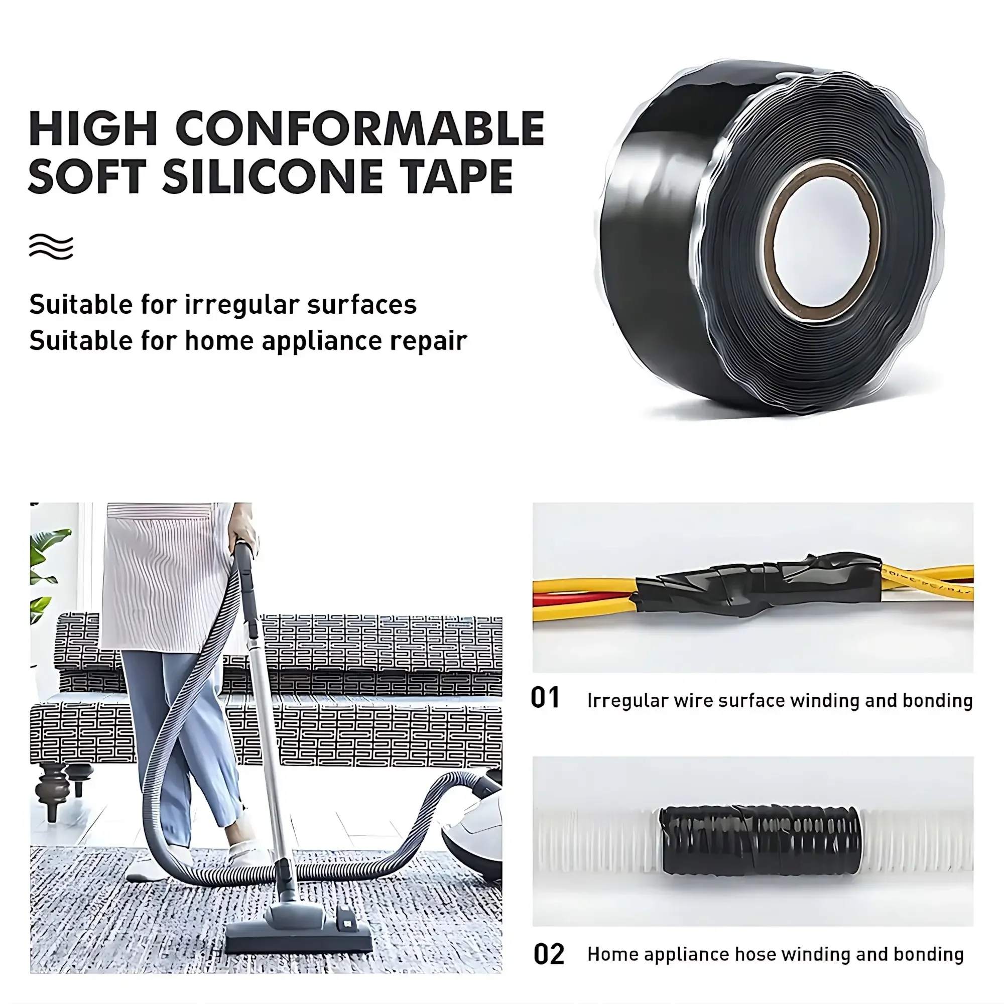 Self-Fusing Waterproof Silicone Repair Tape for Plumbing and Electrical Insulation