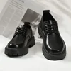 Men's Derby Shoes Business Casual Thick Bottom Heightening Large Head Trendy Leather Shoes Breathable PVC Insole Rubber Outsole