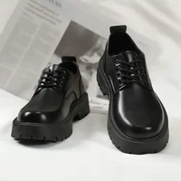 Men's Derby Shoes Business Casual Thick Bottom Heightening Large Head Trendy Leather Shoes Breathable PVC Insole Rubber Outsole