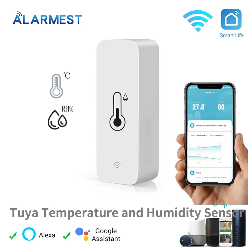 

Датчик температуры и влажности Smart Life Tuya, Wi-Fi приложение, удаленный монитор для умного дома, работает с Alexa Google Assistant