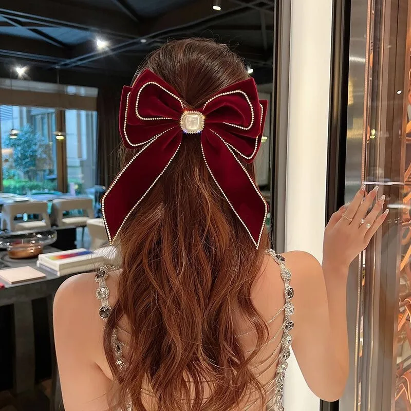 

Корейские Бархатные Роскошные заколки для волос с бантом, тканевые женские заколки для волос с искусственным жемчугом, ювелирные изделия, весенние заколки, аксессуары для волос