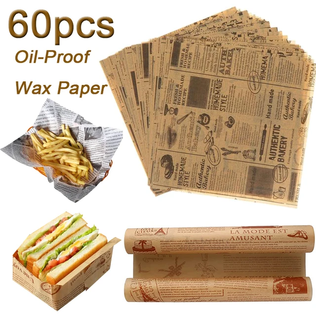 60 Sheets Oil-Proof Wax Paper Food Wrapper Paper Bread Sandwich Burger Fries Wrapping Baking Tools Fast Food Bread Oilpaper