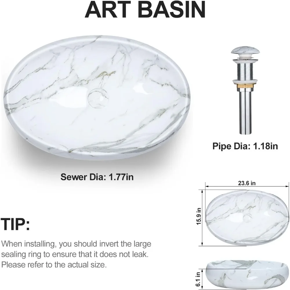 Bathroom Sink 24'' X 16'' Modern Above Counter Countertop Bathroom Vessel Sink Oval Sinks Furniture Fixture Home Improvement 6