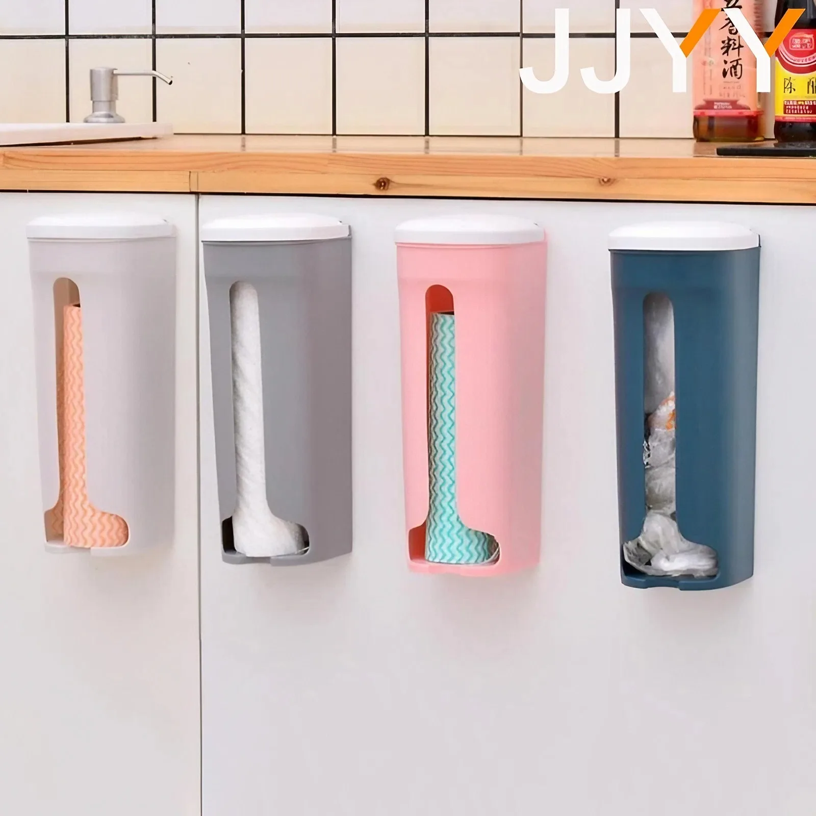 JJYY Punch-free Kitchen Flip Garbage Bag Storage Box Plastic Bag Finishing Storage Box Bag Detachable Wall-mounted Storage 2