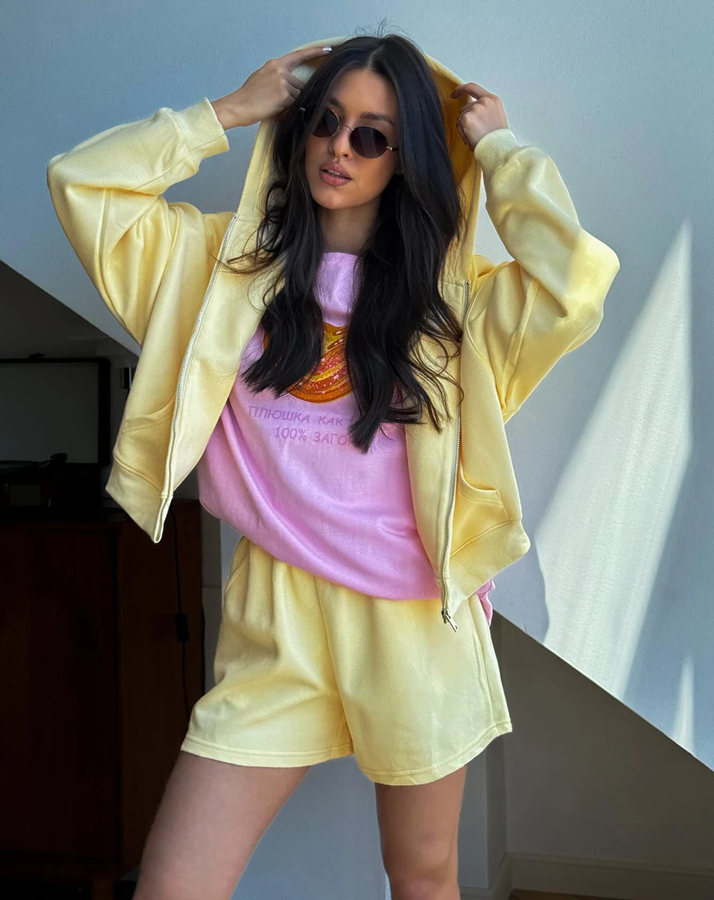 Oversized Zip Hoodie & Shorts Set