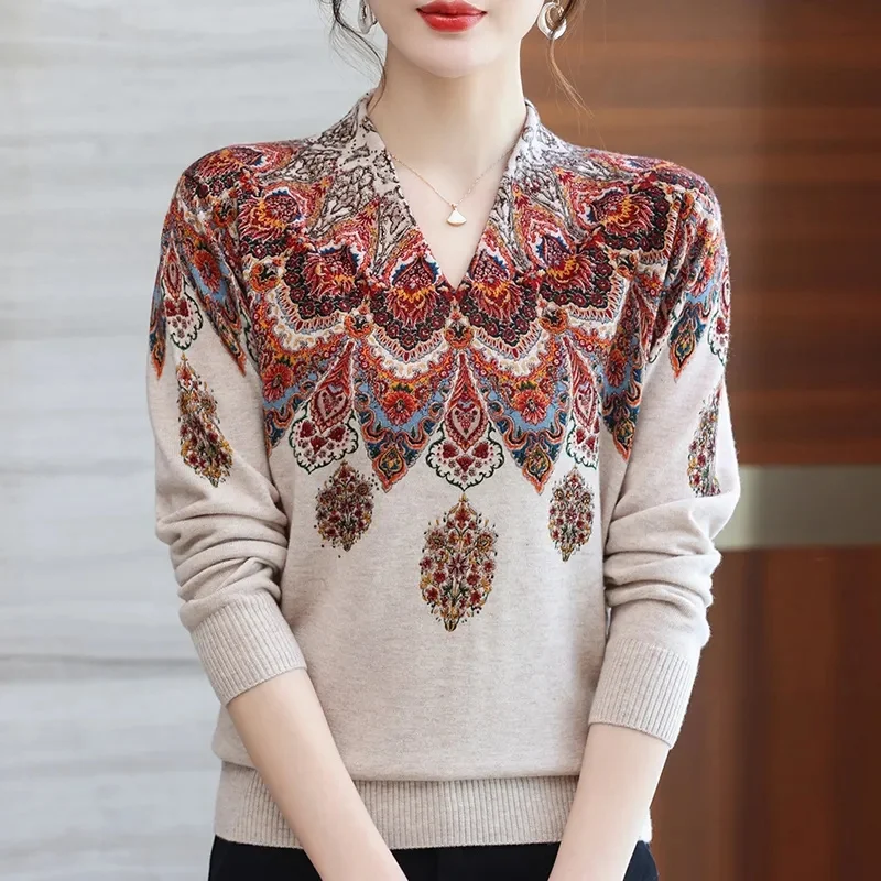 Elsvios Women's Patchwork Sweater Autumn Winter Long Sleeve Sweatshirt Casual Femme O Neck Pullover Tops Streetwear XXL