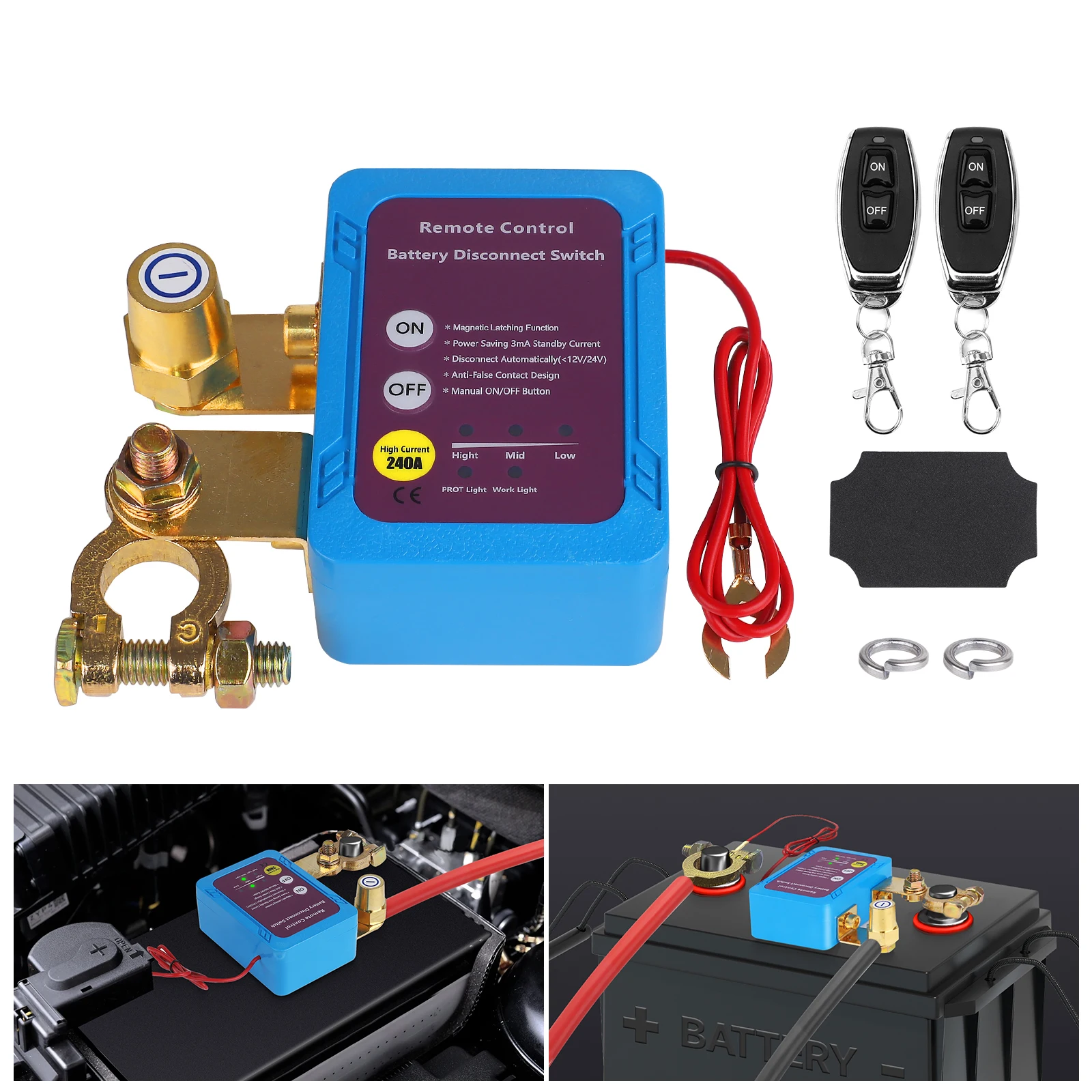 Kill Switch 12V 240A Remote Battery Disconnect Smart Voltage Kill Switch Anti Theft Prevent Battery Drain For Car Truck RV 1 Set