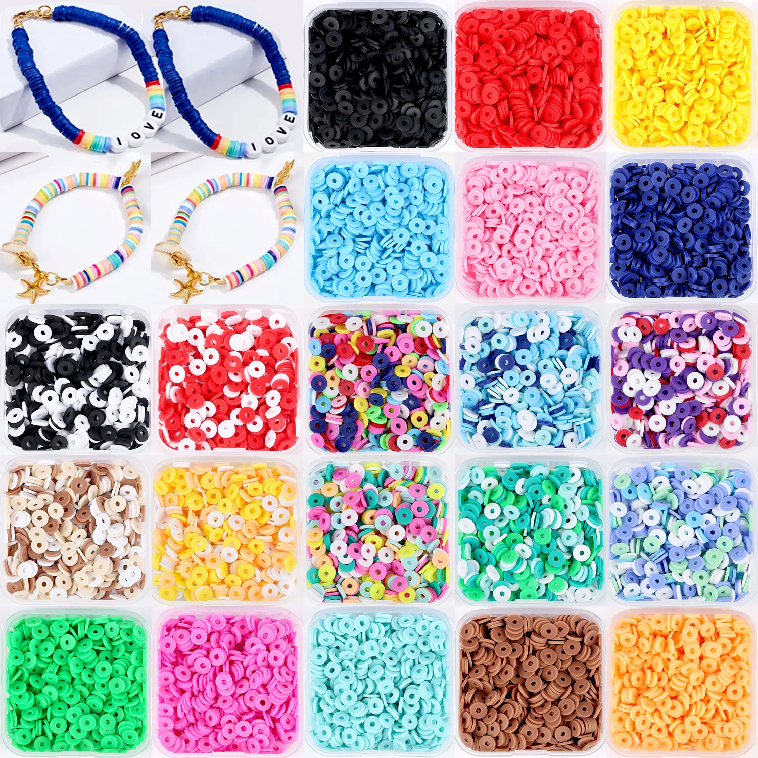 Polymer Clay Spacer Beads 500pcs/Box 34 Styles 6mm Mix Color Chip Disk Flat Round For Jewelry Making Bracelets DIY