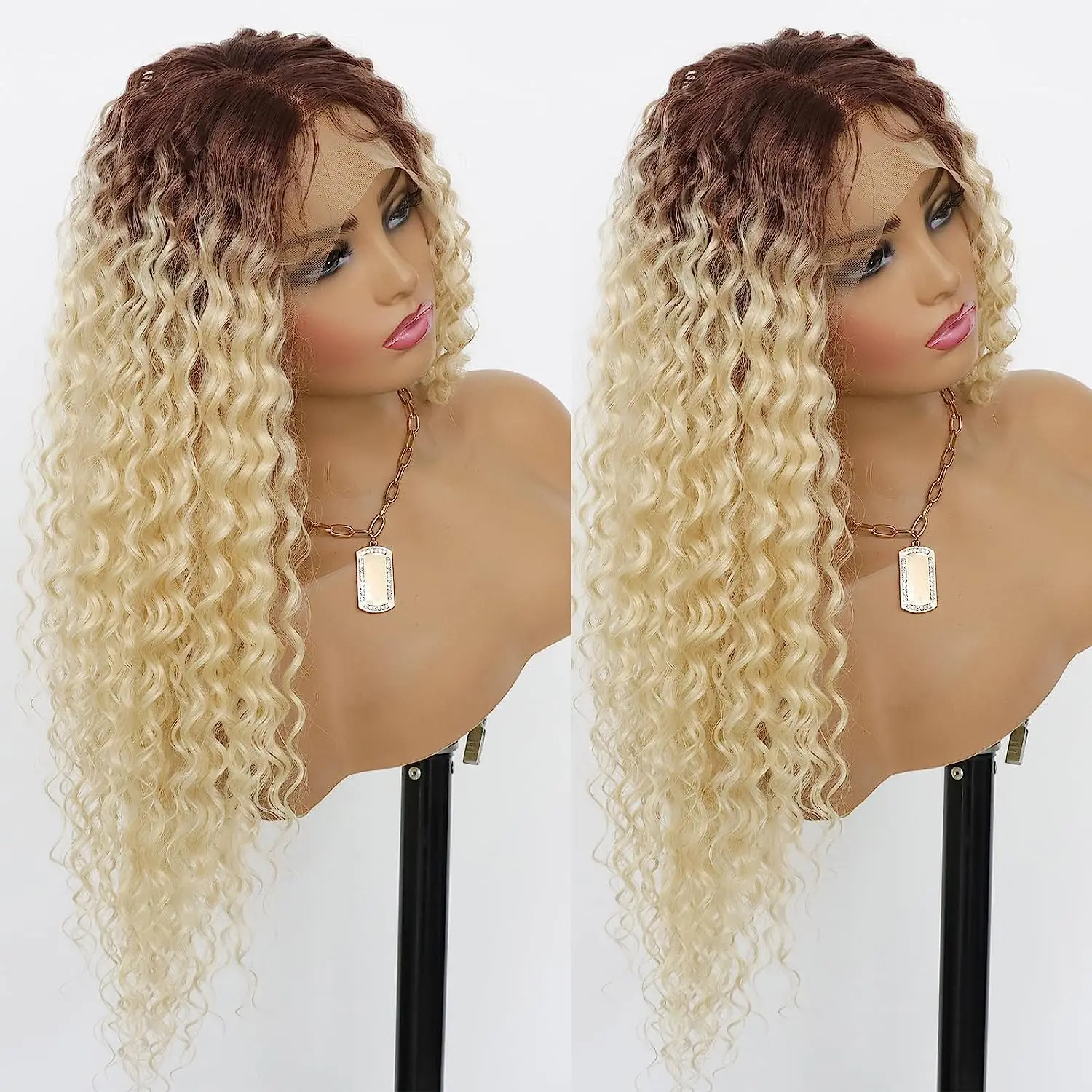 Ombre 613 Bleach Blonde Deep Curly Lace Front Wig Synthetic Hair Glueless Long Curly Blonde 13x4 Lace Front Wigs Pre Plucked