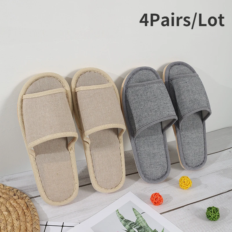 4Pairs/Lot Cheap Linen Slippers Men Disposable Hotel SPA Slippers Home Slides Travel Hospitality Guest Footwear Shoes AliExpress
