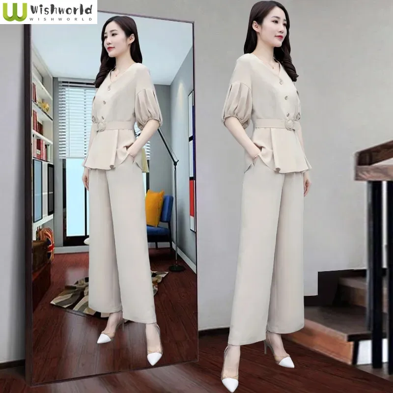 Large Wide Legged Pants Women's Suit Spring and Summer 2022 New Loose and Slim Temperament Casual Two-piece Pants Suit мужские случайные брюки loose legged большие брюки спортивные брюки