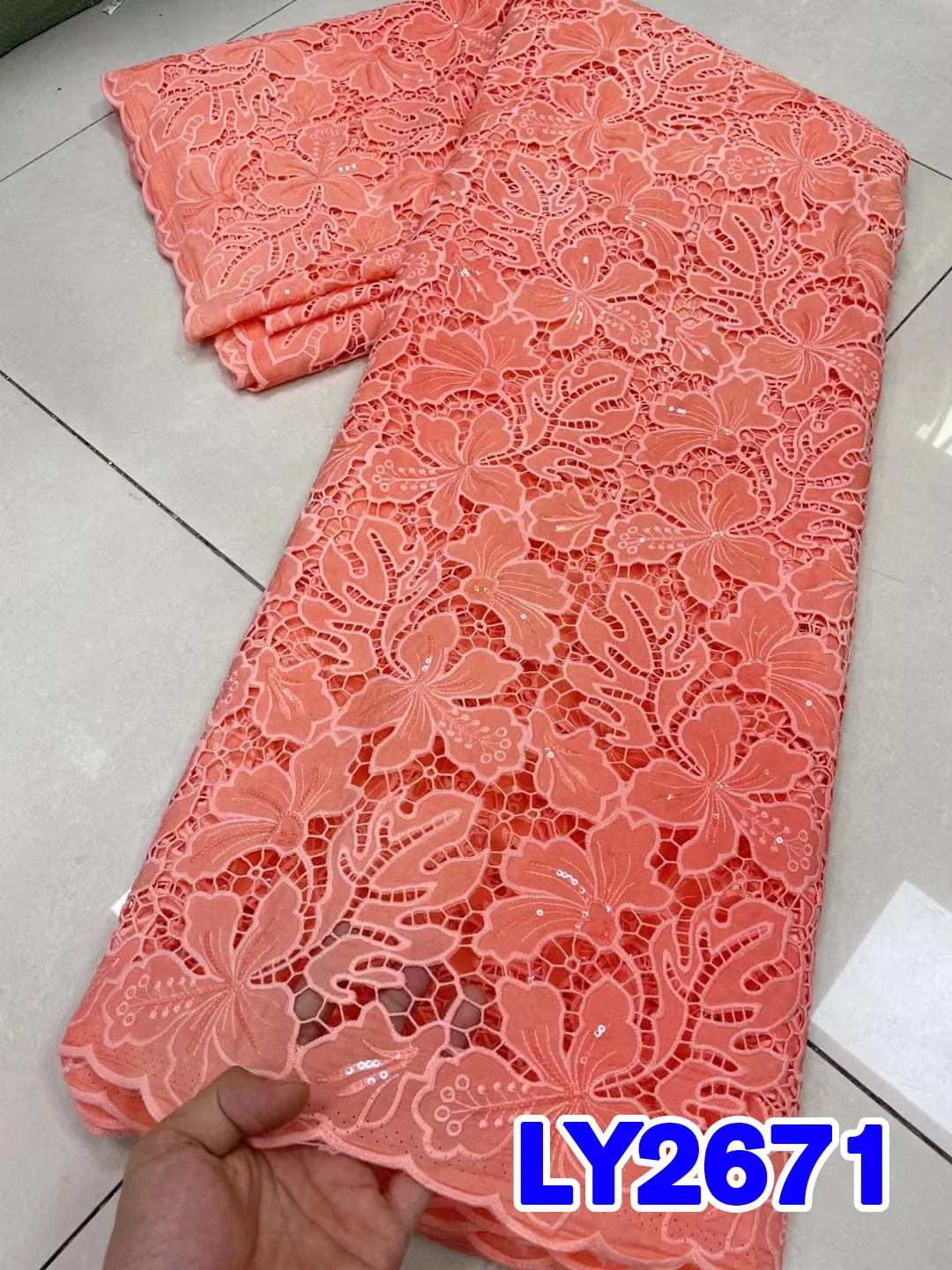 

High Quality African Cord Lace Fabric Cotton Swiss Voile Lace With Sequins Nigerian Tulle Sequin Popular Dubai Style PL364-1