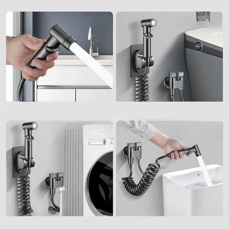Bidet Toilet Sprayer Set Spray Water Bathroom Handheld Bidet Sprayer Toilet Shower Double Outlet Angle Valve Toilet Accessories 4