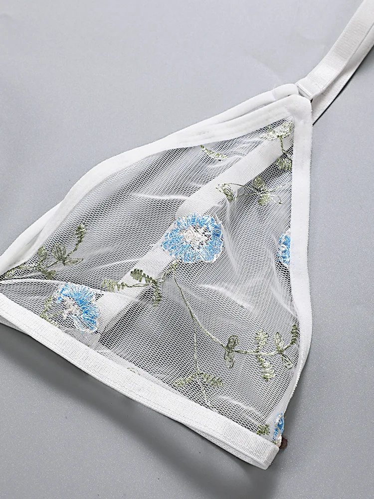 Intimo Completo sexy Reggiseno trasparente Donna 2 pezzi Ricamo floreale Completo intimo in pizzo senza reggiseno di supporto in acciaio_voghion.com