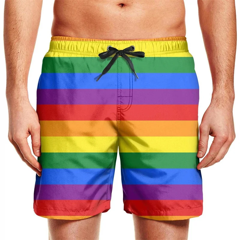 Colorful Rainbow 3D Print Beach Shorts Men Summer Swim Trunks Casual Quick Dry Surf Board Shorts Personality Street Short Pants 2