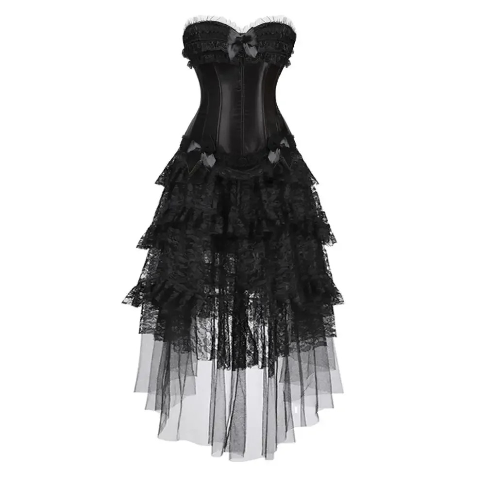 

Corset Dress Steampunk Lace Trim Bustier with Long Tulle Skirt Carnival Party Night Costumes Plus Size Halloween Outfits Women