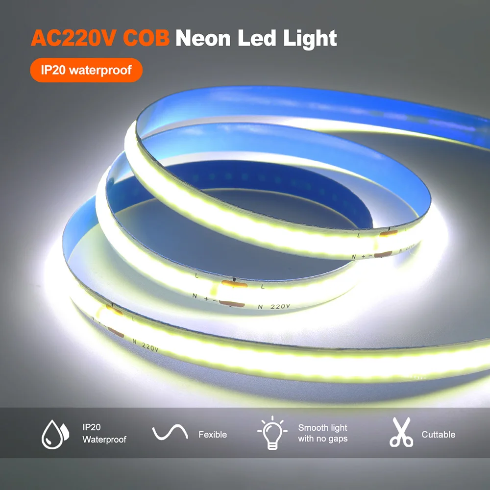 5m 10m 20m 50m COB LED Strip Light 220V Flex Tape Lamp with IC Chip High Bright 240 LEDs Linear Lighting RA90 Warm Natural White 3