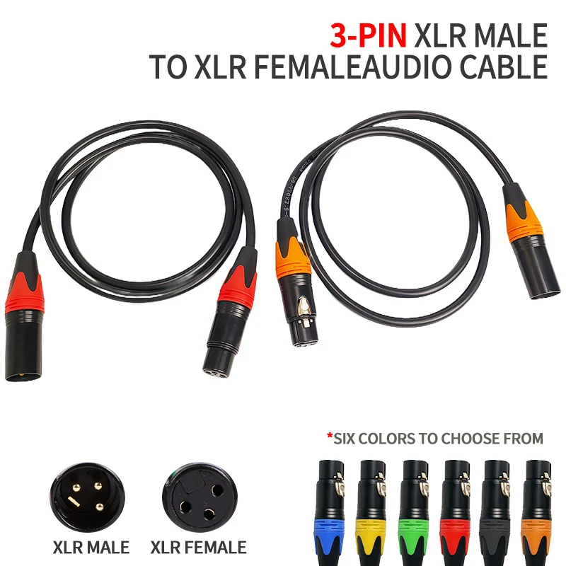 สายไมโครโฟน XLR แบบ 3 พิน ตัวผู้-ตัวเมีย ความยาว 50 ซม. 1 ม. 2 ม. 3 ม. 5 ม. 10 ม. สายสัญญาณเสียงบาลานซ์ สำหรับไมโครโฟน ลำโพง เครื่องขยายเสียง ระบบเสียง PA 1