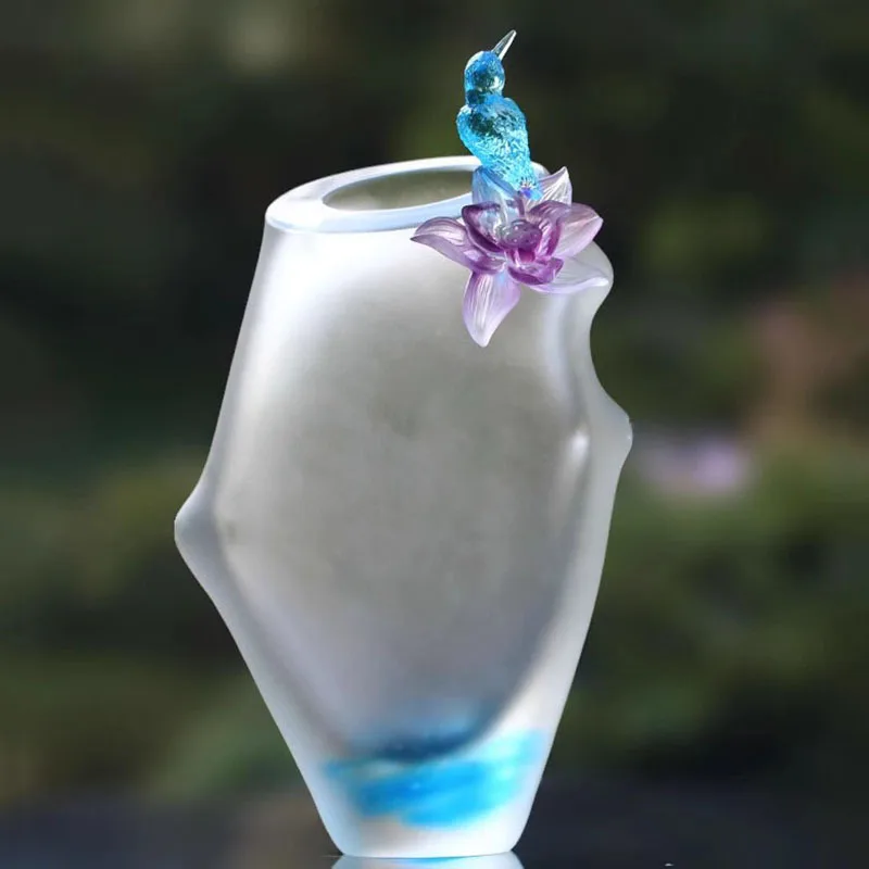 

One Lovely Bird and Flower 3D Model Vivid Luxury Colored Glaze Decorative Vase Premium Crystal Figurine Wine Cabinet Ornaments
