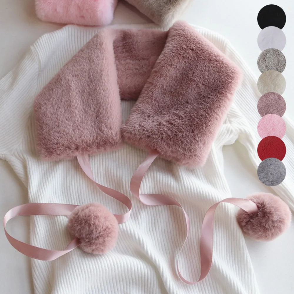 

Women Winter Warm Thicken Cross Collar Scarf Faux Rabbit Fur Plush Elegant Shawl Scarfs Neckerchief Wrap Korean Neck Warmer