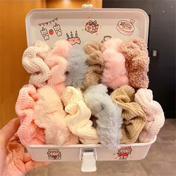 7 Pcs/Set Women Elegant Winter Plush Wool Knitting Elastic Hair Bands Sweet Ponytail Hold Hair Tie Scrunchies Hair Accessories