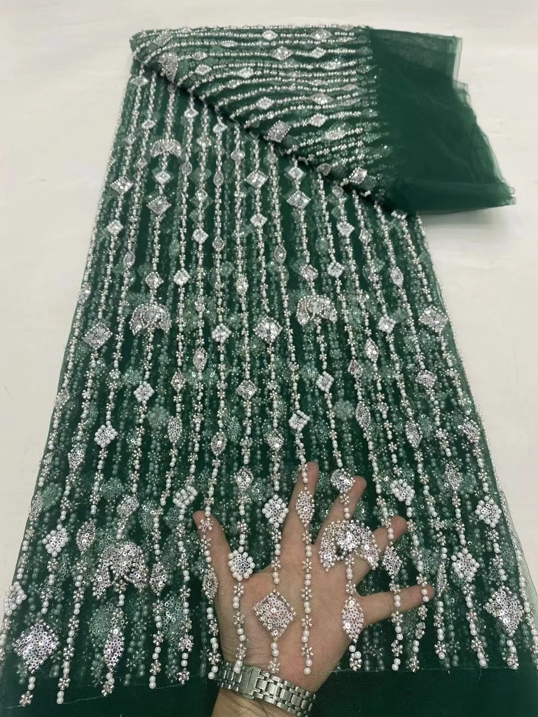 

High Quality 2024 African Nigeria Sequins Tulle Lace Fabric French Embroidery Wedding Party Guipure Dress Beads Stone 5Yards