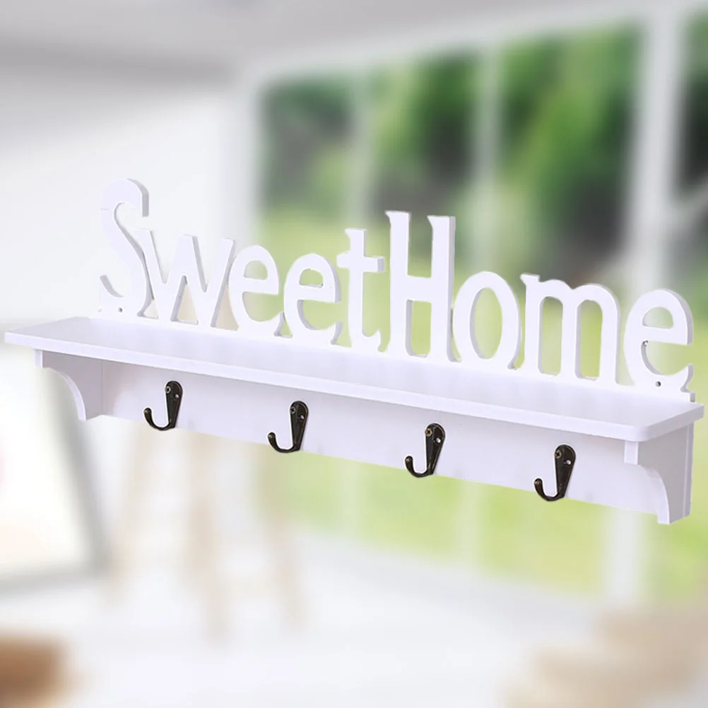 

Creative Keychain Organizer Sweet Home Wall Mounted Rack Wall Door Hanger Hook Storage Rack for Coat Hat Clothes Key (White)