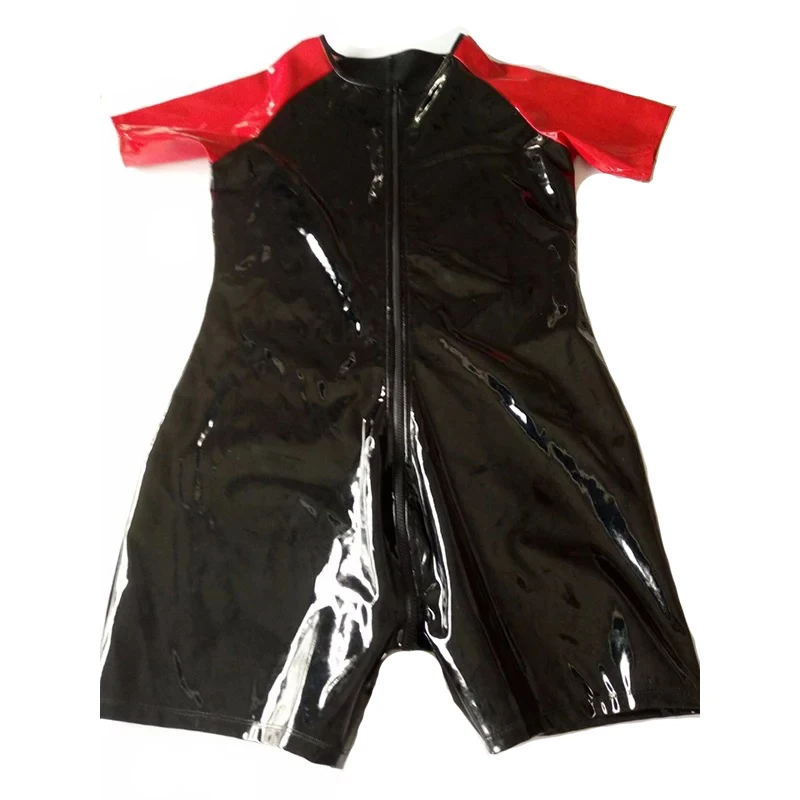 Short Sleeve Wet Look PVC Catsuit Shiny PU Leather Zipper Open Crotch Bodysuit Tight Hot Shapers Sexy Playsuits Swimsuit Leotard