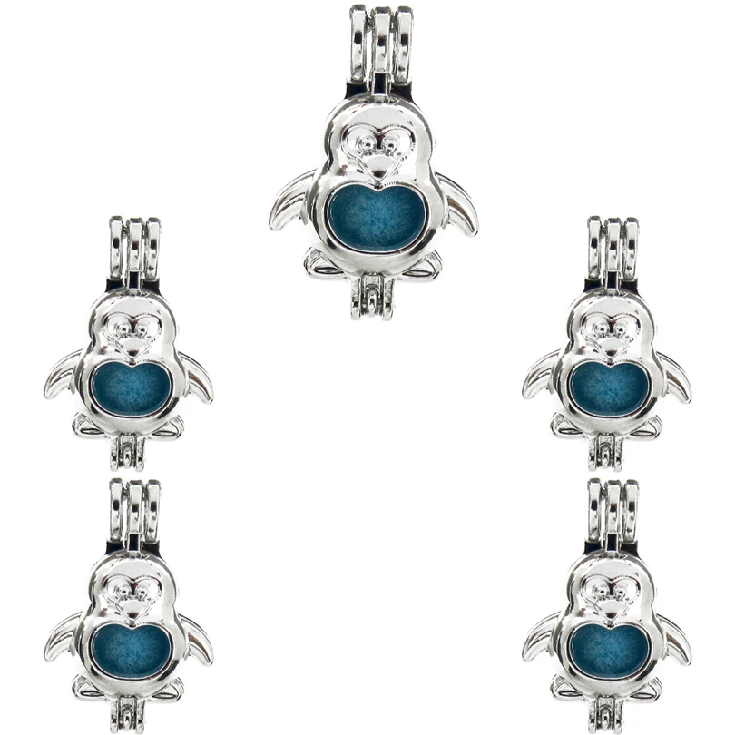 

10Pcs Fashion Penguin Charm Pearl Cage Locket Aromatherapy Diffuser Pendant Necklace Bracelet For Gift Jewelry Making Bulk