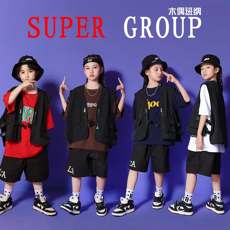 

Hip Hop Costumes for Girls Boys Dancing Clothes Kids Hiphop Competition Costume Dancewear Jazz Ballroom Outfit Shirt Vest Shorts