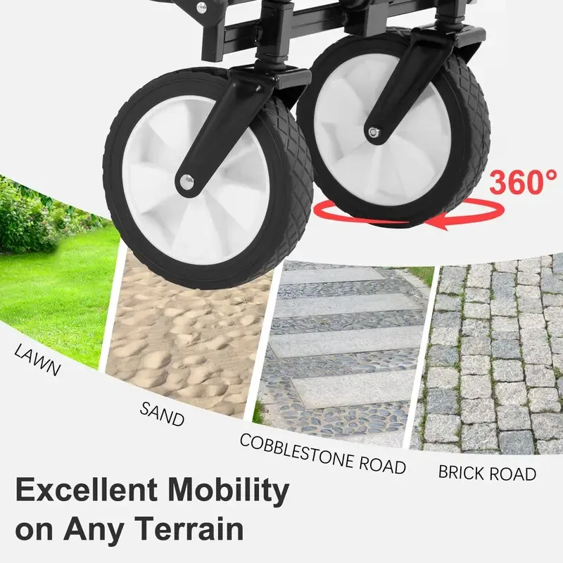 39" Collapsible Wagon Folding Foldable Garden Cart with Large Capacity 330 LBS Capacity Portable Utility Wagon Cart Heavy Duty f