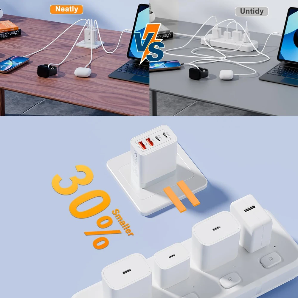 International Multi-Port USB-C/USB-A Wall Charger with Type C Cable, 40W Dual PD Fast Charging Adapter