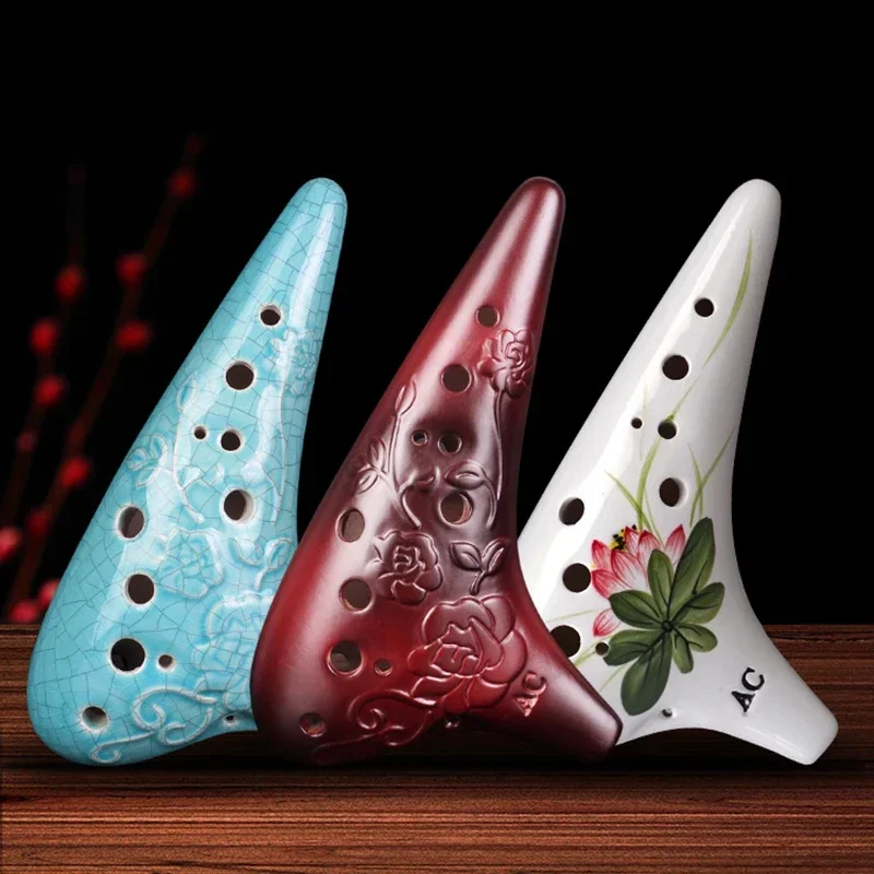 FENGYA Ceramic Ocarina 12 Hole Alto C Key Music Flute Professional Smoked Ocarinas Xun Beginner Traditional Orff Instrument Gift ceramic ocarina,handmade ocarina
