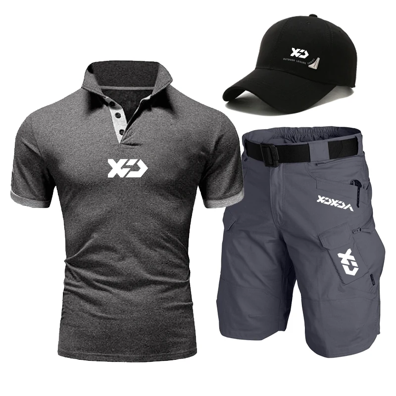 Men's Summer Quick Dry Fishing T-shirt Sports Fishing Hat Outdoor Breathable Shorts Casual Sports Climbing Set