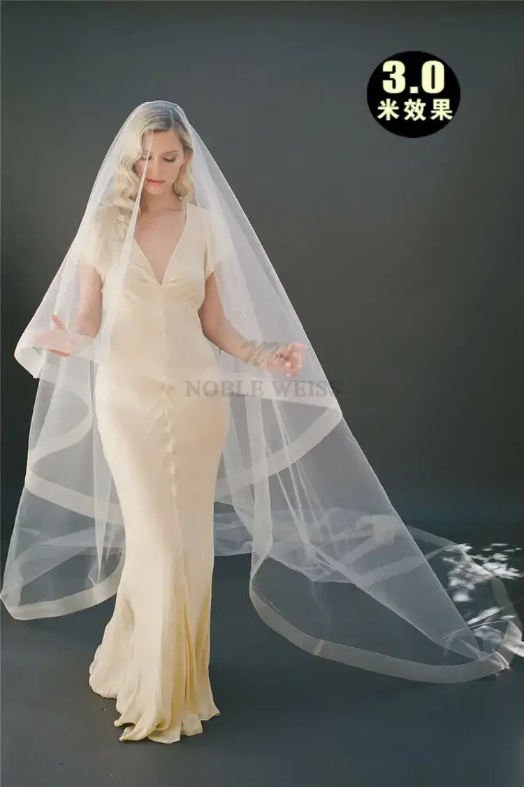 Bridal veil Horsehair Edge Cheap Wedding Veil Without Comb one layer Bridal Veils Horsehem Customized
