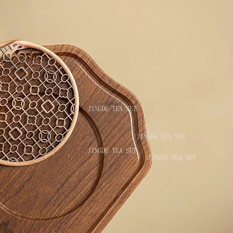 30*15*2cm Walnut Chinese Style Tray High End Household Tea Tray Solid Wood Small Grid Dry Foam Table Vintage Tea Mat