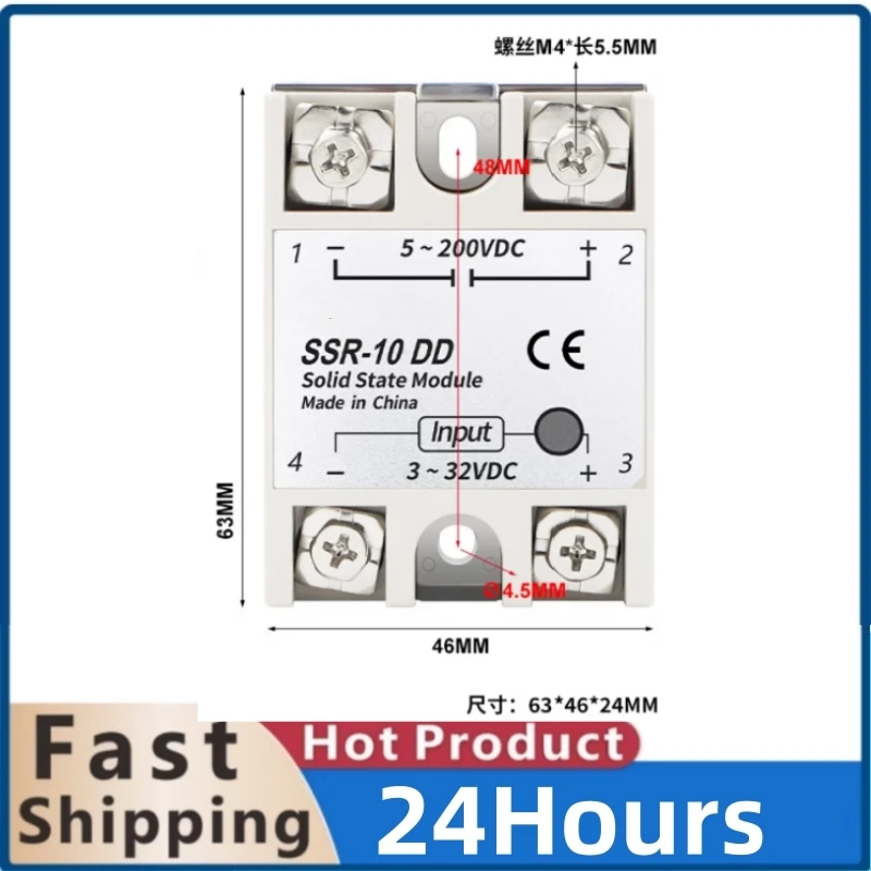 AMEHRU SSR-10DD 25DD 40DD – Einphasen Halbleiterrelais DC Zu DC, 3-32 VDC Steuerung, 10A/25A/40A, 220-600 VDC, Mit Kühlkörper
