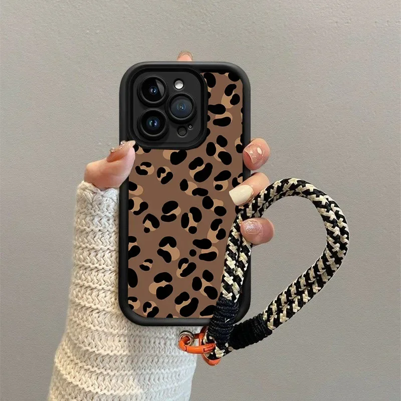 Leopard Print Silicone Skin Phone Case with Hand Grip