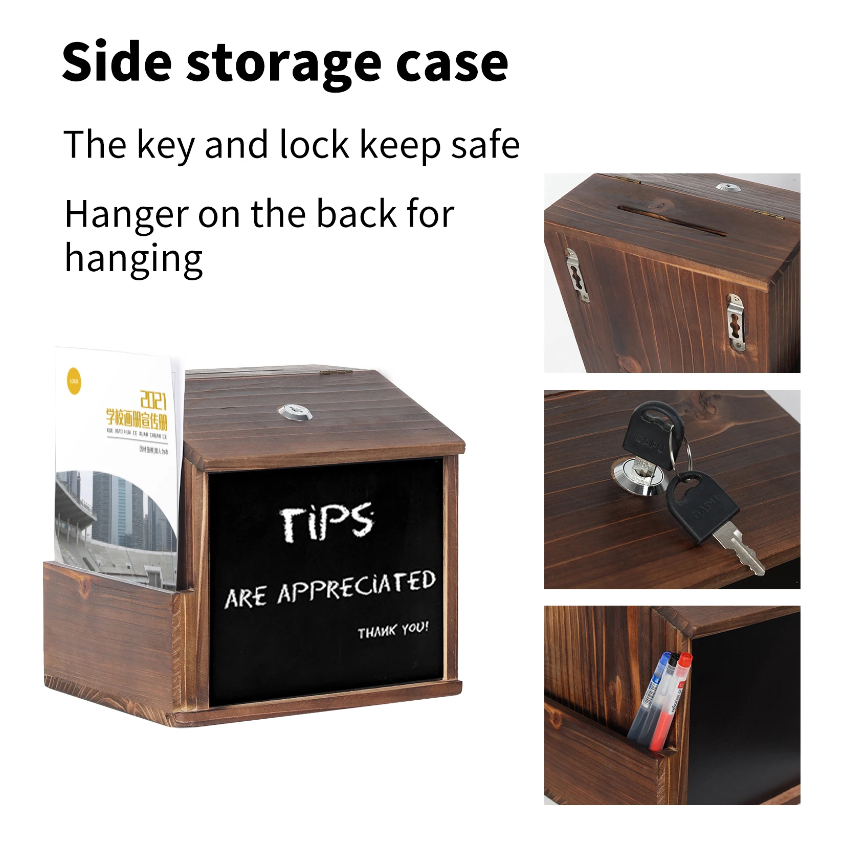 Lockable Wall Mounted Wooden Suggestion Box Chalkboard Ballot Donation Collection Box Lockable 4