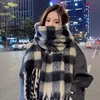 Plaid Scarf Checkerboard Soft Scarfs Women's Winter Warm Dual Use Long Shawl Vintage Thickened Scarves 2