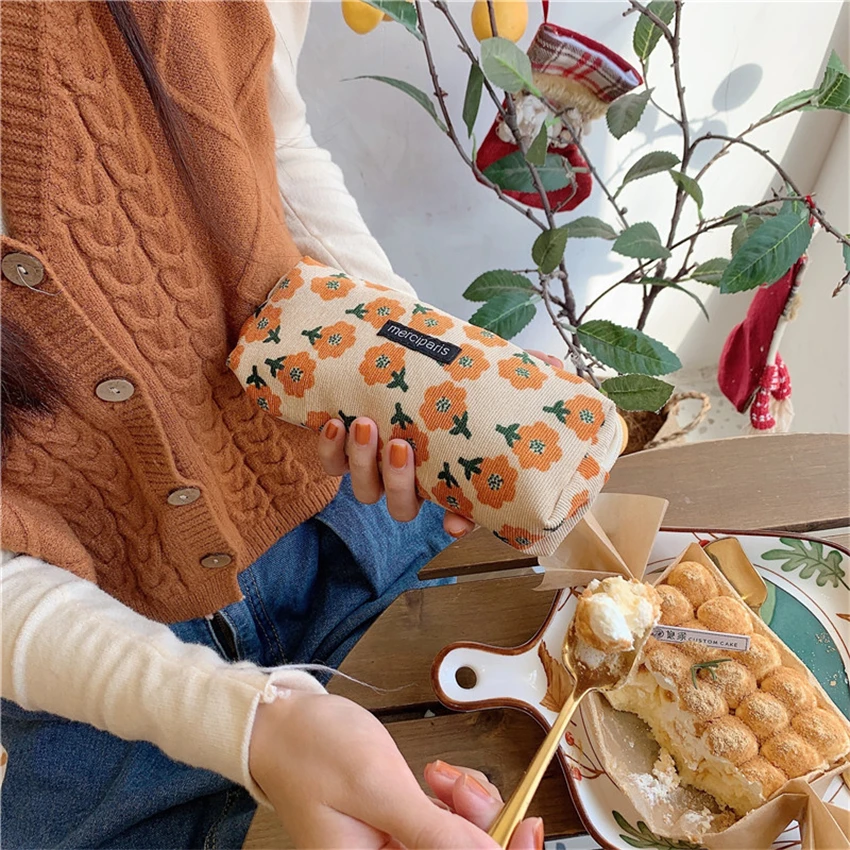 Pencil Cases Korean Stationery Retro Estuche Cases Kawaii Flower Pencilcase For Girls Material Escolar Papeleria Trousse Scolaire