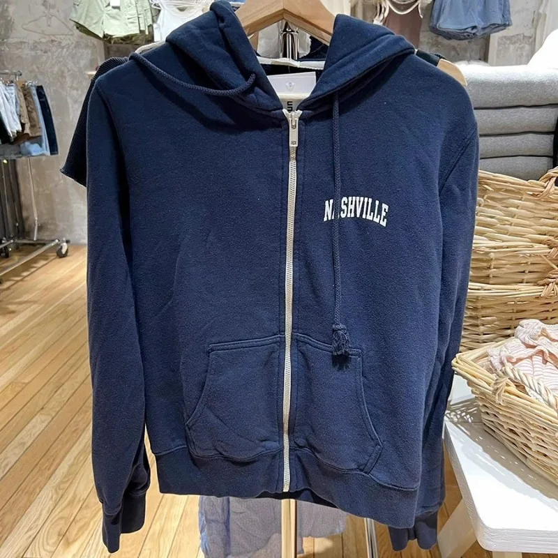 

Fashion Letter Print Zip Up Hoodie Jackets Women Cotton Autumn Winter Sweatshirt Coats Vintage Hip Hop Streetwear Loose Casual