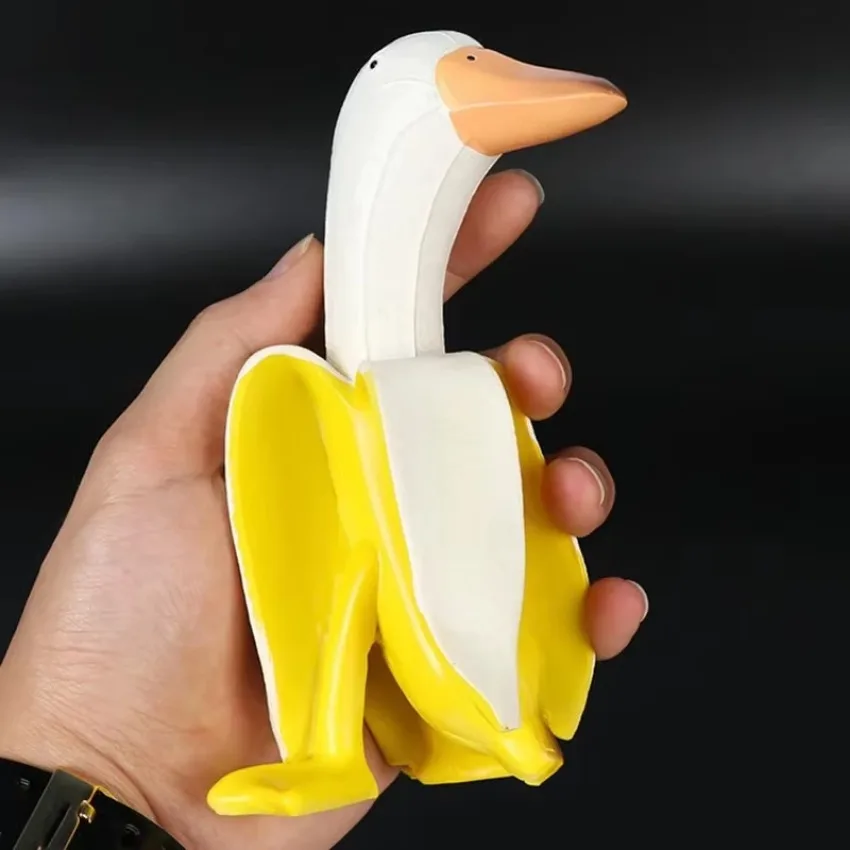 Banana Duck Art Statue Whimsical Peeled Banana Duck Decoration Creative Craft Artwork for Garden Yard Lawn Resin Garden Statues