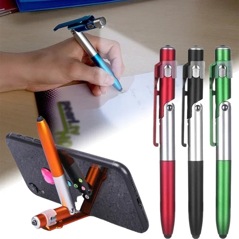 4 In 1 Multifunction Ballpoint Pen with LED Light Fold Phone Holder Night Read Writing Pencil Office School Student Stationery children learn how to lift move and fold primary school students writing desks