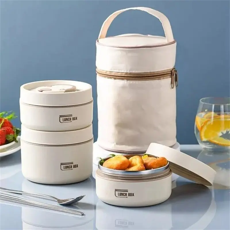 Stainless Steel Thermal Lunch Box Portable Double Layer Lunch Box With Dedicated Insulation Bag For Office Worker Student Picnic