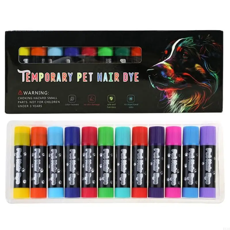 KX4B Pet Hair Coloring 12 Colors Safe Simple Washable Hair-Colored Pen Set