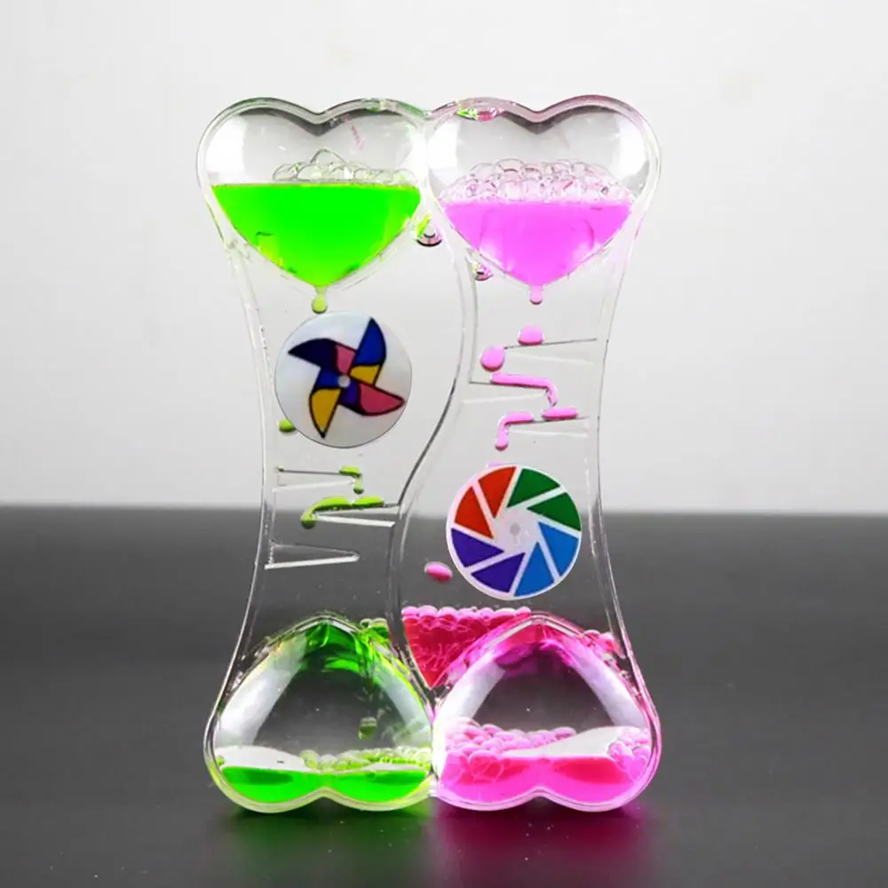 Toy Double Heart Liquid Motion Bubble Drip Oil Hourglass Timer Clock Kids Gift