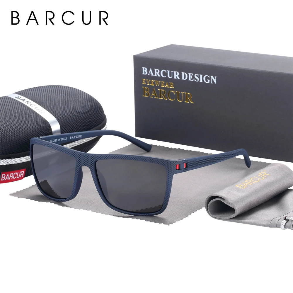 

BARCUR TR90 Polarized Sunglasses Driving Square Sun Glasses for Men Women Light Weight Shades UV400 Protection Oculas