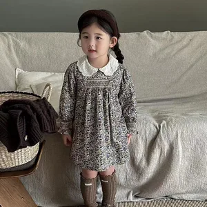 Girls floral dress autumn outfit new Girl clothing retro style long sleeved children's dresses